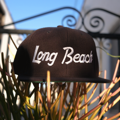 Retro Long Beach Snapback Hat - White Script