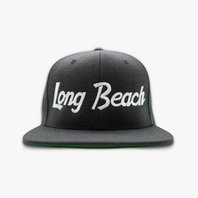 Retro Long Beach Snapback Hat - White Script