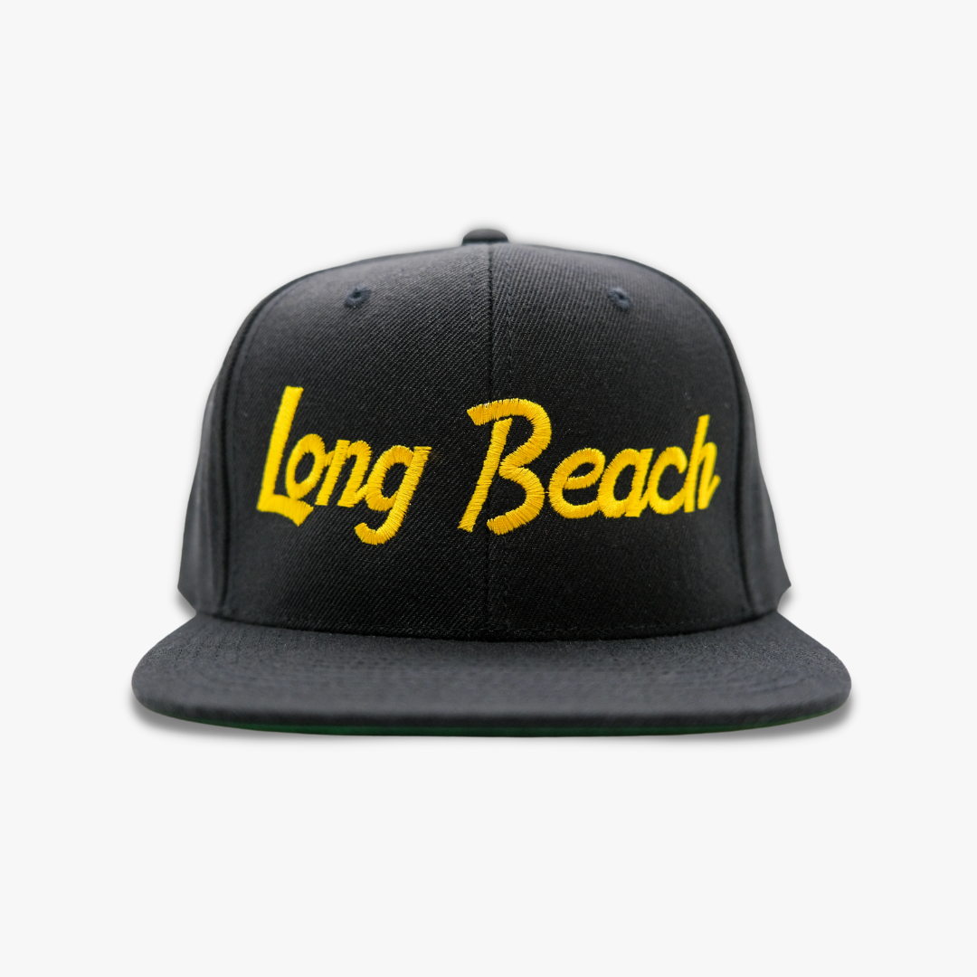 Retro Long Beach Snapback Hat - Gold Script