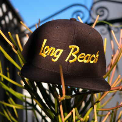 Retro Long Beach Snapback Hat - Gold Script